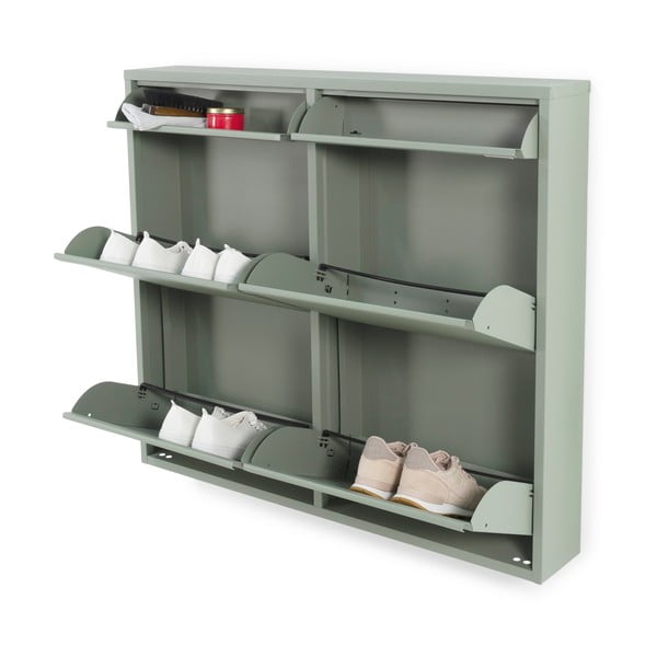 Pilkai žalios spalvos iš metalo atlenkiama spintelė batams 98x86x15 cm Billy – Spinder Design-image-2