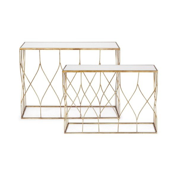 Auksinės spalvos konsoliniai staliukai 2 vnt. su stikliniu stalviršiu 33x104 cm Elenor – Bizzotto-image-3
