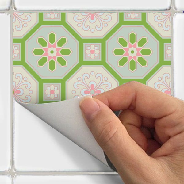 9 sieninių lipdukų rinkinys Ambiance Azulejos Shade of Green, 10 x 10 cm-image-3