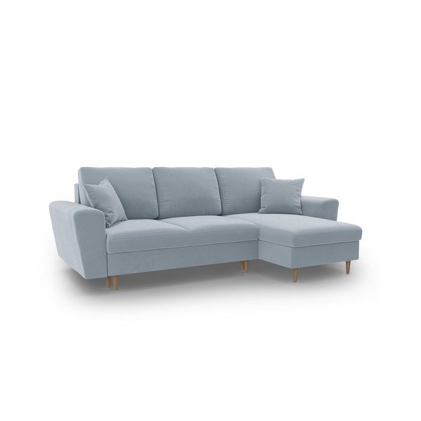 Šviesiai mėlynos spalvos iš velveto sulankstoma/su sandėliavimo vieta kampinė sofa Kyoto – Cosmopolitan Design-image-1