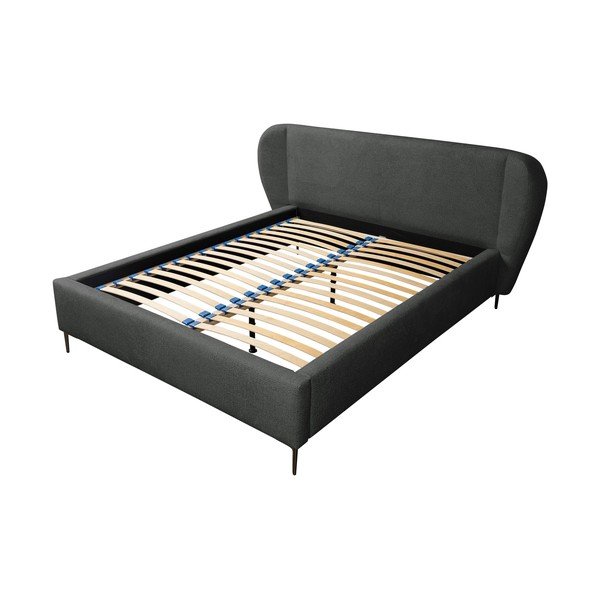 Tamsiai pilkos spalvos dvigulė lova audiniu dengta su lovos grotelėmis 160x200 cm Makana – Makamii-image-2