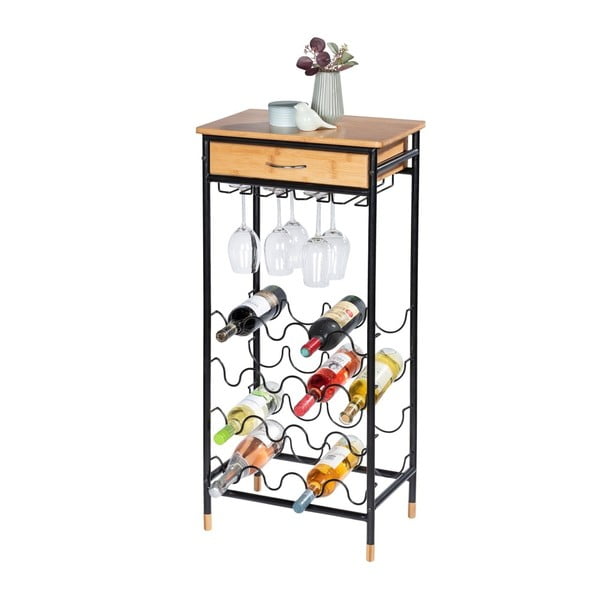 Iš metalo vyno spintelė juodos spalvos/natūralios spalvos butelių skaičius 16, 48x95 cm Loft – Wenko-image-1