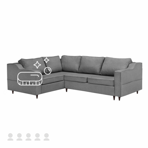 5 vietų sofos su medžiaginiais apmušalais valymas, giluminis valymas drėgnuoju būdu