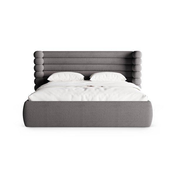 Tamsiai pilkos spalvos dvigulė lova audiniu dengta su sandėliavimo vieta su lovos grotelėmis 160x200 cm Mount – Micadoni -image-4