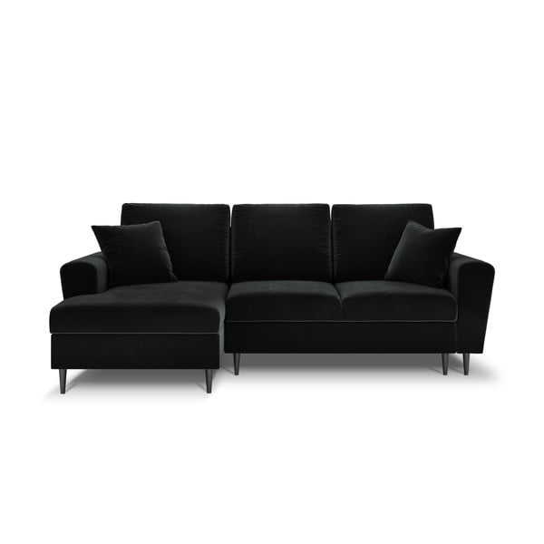 Juodos spalvos iš velveto sulankstoma/su sandėliavimo vieta kampinė sofa (su kairiuoju kampu/su gultu) Kyoto – Cosmopolitan Design