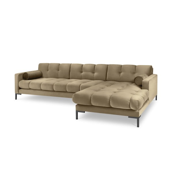 Smėlio spalvos aksominė kampinė sofa Cosmopolitan Design Bali, dešinysis kampas-image-3