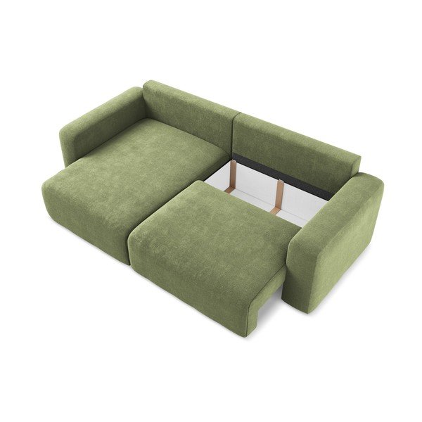 Žalios spalvos sulankstoma/su sandėliavimo vieta kampinė sofa iš šenilinio audinio (su kairiuoju kampu/su gultu) Kona – Makamii-image-4