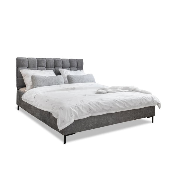 Dvigulė lova pilkos spalvos audiniu dengta su lovos grotelėmis 140x200 cm Eve – Miuform