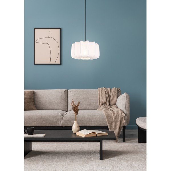 Baltos spalvos iš metalo kabantis šviestuvas ø 40 cm su tekstiliniu gaubtu Madleine – Reality-image-2