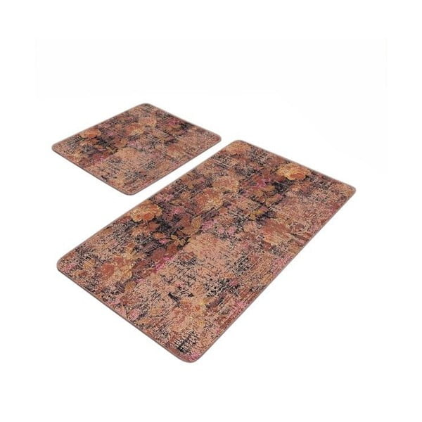 Rudos spalvos iš velveto vonios kilimėliai 2 vnt. 60x100 cm – Mila Home