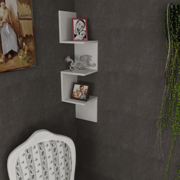 Balta sieninė knygų spinta su lentynomis Corner-image-1