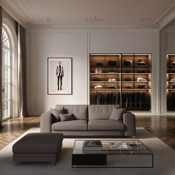 Taupe spalvos iš velveto taburetė Rene – Rodier-image-1
