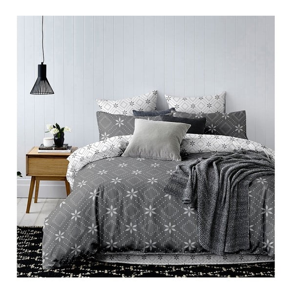 "DecoKing Hypnosis Snowy Night" pilka ir balta mikropluošto paklodė dvivietei lovai, 220 x 200 cm