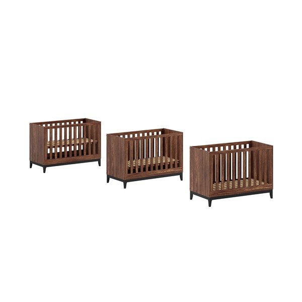 Tamsios natūralios spalvos vaikiška lovelė iš riešutmedžio reguliuojamas aukštis 60x120 cm Ilyas – Vipack-image-2
