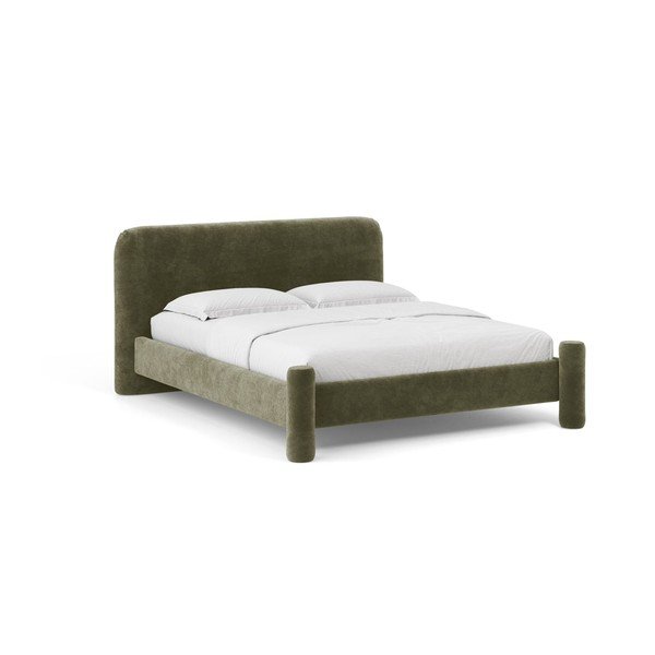 Žalios spalvos dvigulė lova audiniu dengta su lovos grotelėmis 140x200 cm Vera – Micadoni 
