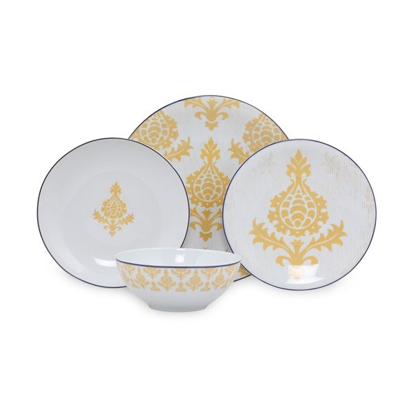24 dalių baltos ir geltonos spalvos porcelianinių indų rinkinys Kütahya Porselen Ornaments