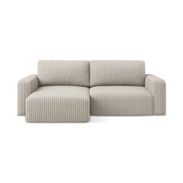 Smėlio spalvos sulankstoma/su sandėliavimo vieta kampinė sofa iš kordinio velveto (su kairiuoju kampu/su gultu) Kona – Makamii