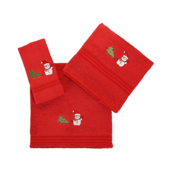 3 raudonų rankšluosčių rinkinys "Snowy Christmas