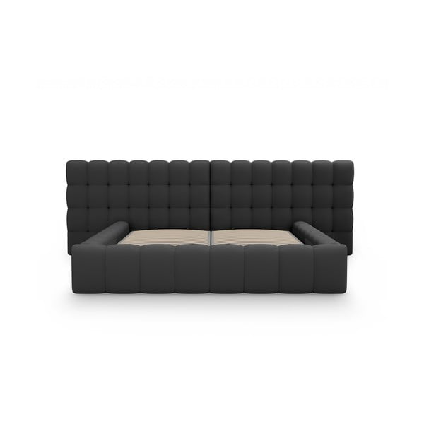 Dvigulė lova juodos spalvos audiniu dengta su sandėliavimo vieta su lovos grotelėmis 180x200 cm Mamaia – Micadoni Home-image-4
