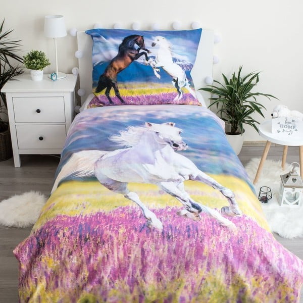 Iš medvilnės viengulė vaikiška patalynė 140x200 cm Horse "Meadow" – Jerry Fabrics-image-1
