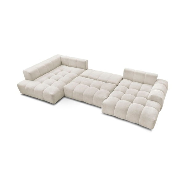 Baltos spalvos iš šenilinio audinio sulankstoma/su sandėliavimo vieta kampinė sofa (su kairiuoju kampu/„U“ formos) Everest – Bobochic Paris-image-4