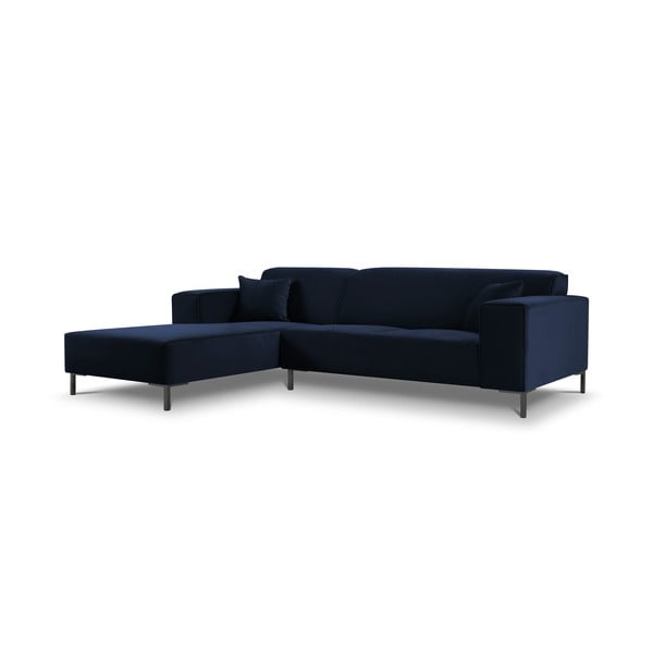 Mėlyna aksominė kampinė sofa Cosmopolitan Design Siena, kampas kairėje