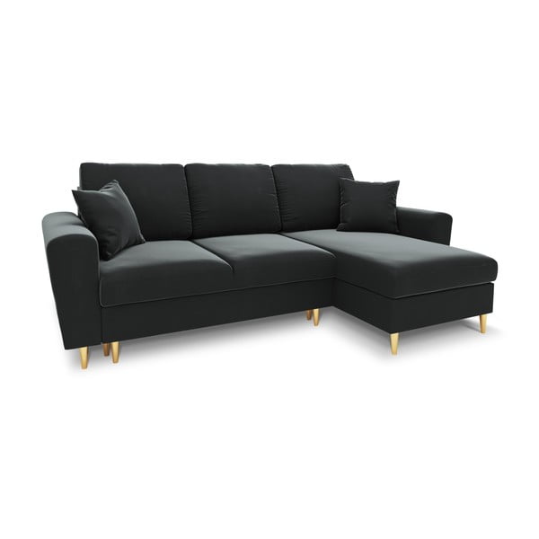 Tamsiai pilkos spalvos iš velveto sulankstoma/su sandėliavimo vieta kampinė sofa Kyoto – Cosmopolitan Design