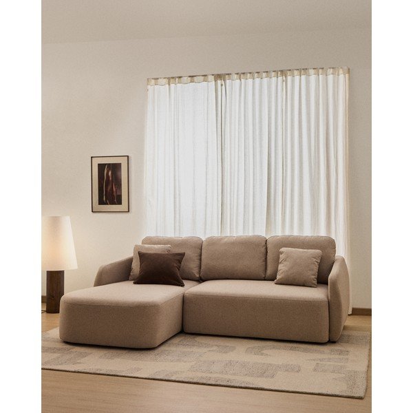 Smėlio spalvos sulankstoma kampinė sofa iš šenilinio audinio (su dešiniuoju kampu/su gultu) Laira – Kave Home-image-1