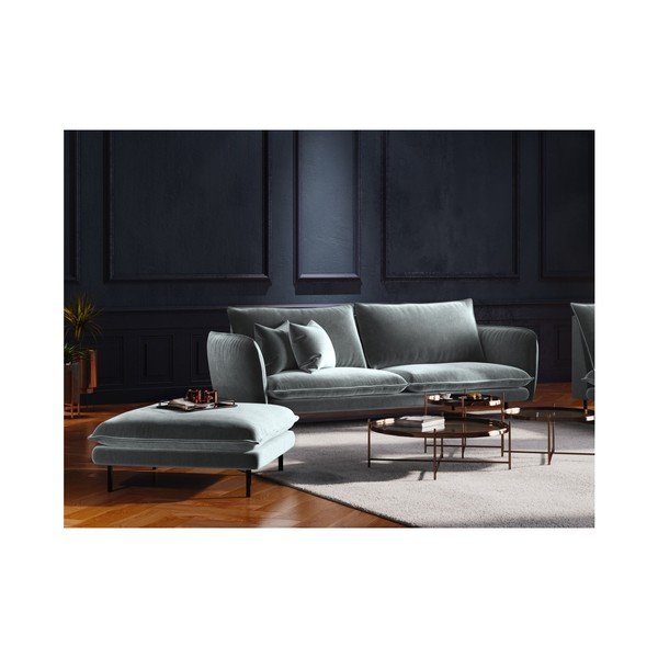 Šviesiai pilkos spalvos aksomo otomanė Cosmopolitan Design Vienna, 100 x 80 cm-image-3