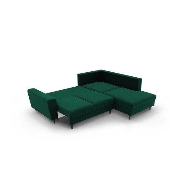 Žalios spalvos iš velveto sulankstoma/su sandėliavimo vieta kampinė sofa (su dešiniuoju kampu/„L“ formos) Kyoto – Cosmopolitan Design-image-4