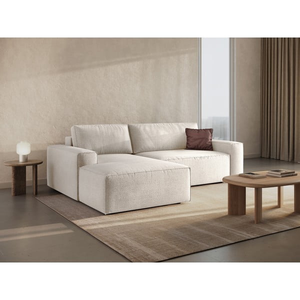 Iš boucle sulankstoma kampinė sofa baltos spalvos (su kairiuoju kampu) Jodie – Micadoni Home-image-1