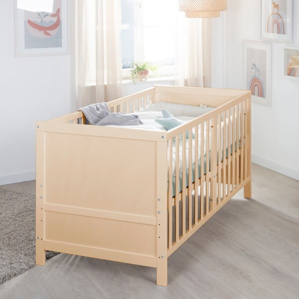 Natūralios spalvos vaikiška lovelė reguliuojamas aukštis 70x140 cm Easy Sleep – Roba-image-1