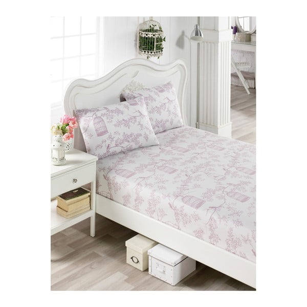 Medvilninės šviesiai rožinės spalvos paklodės ir 2 užvalkalų rinkinys viengulėlei lovai "Mulena Cassie", 100 x 200 cm