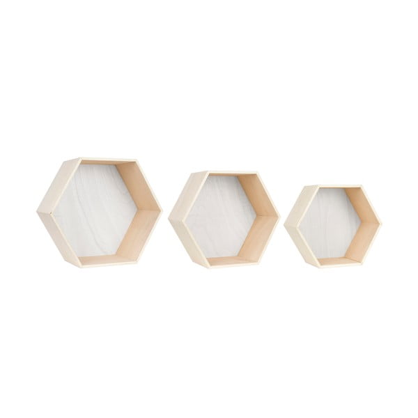3 baltos ir rudos spalvų sieninių lentynų rinkinys Little Nice Things Hexagon-image-1