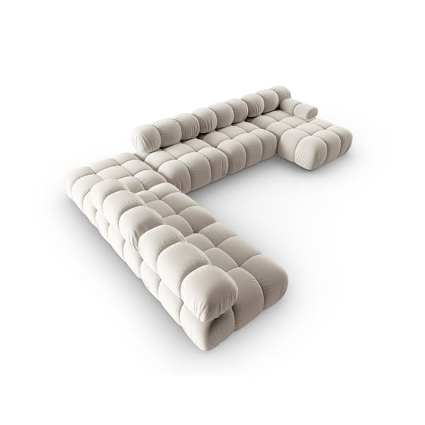 Iš velveto modulinė kampinė sofa smėlio spalvos (su kairiuoju kampu/„U“ formos) Bellis – Micadoni -image-4