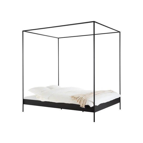 Juodos spalvos iš plieno dvigulė lova be galvūgalio/su baldakimu su lovos grotelėmis 140x200 cm Eton – noo.ma