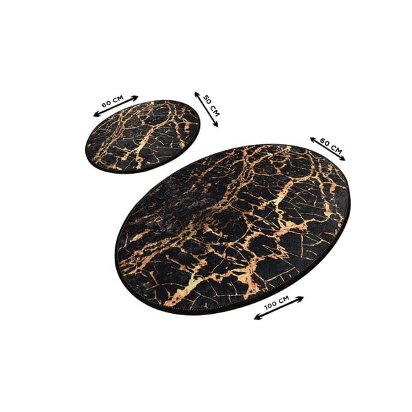 2 juodų ovalių vonios kilimėlių rinkinys Foutastic Gold Marble-image-2