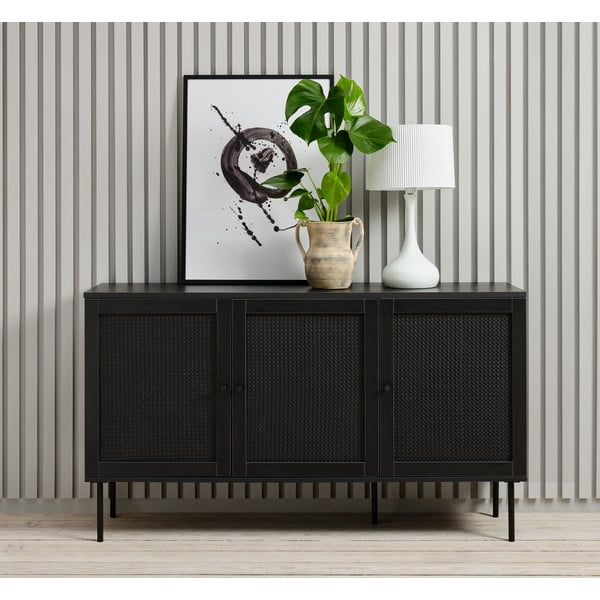 Juoda žema ąžuolinė komoda 140x80 cm Pensacola - Unique Furniture-image-1