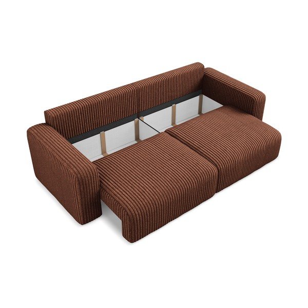 Terakotos spalvos sulankstoma/su sandėliavimo vieta sofa iš kordinio velveto 252 cm Kona – Makamii-image-4