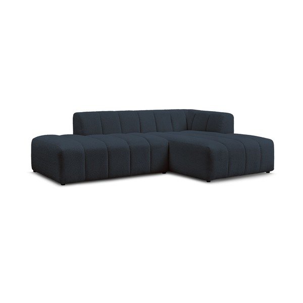 Tamsiai mėlynos spalvos iš boucle kampinė sofa (su dešiniuoju kampu/su gultu) Annecy – Bobochic Paris-image-4