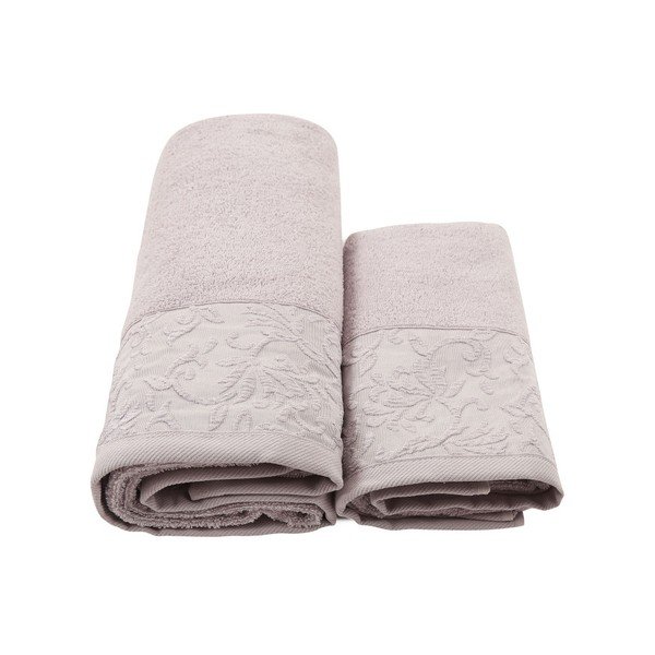 Šviesiai violetinis chalato, rankšluosčio ir vonios rankšluosčio rinkinys, pagamintas iš 100 % medvilnės "Crespo", dydis. M/L-image-1