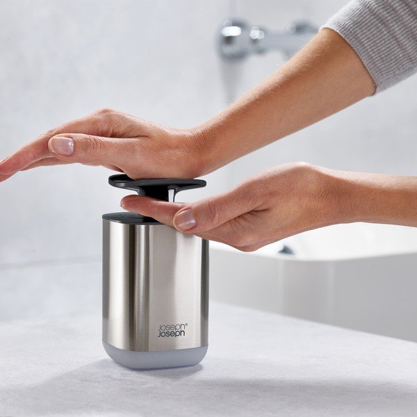 Blizgios sidabrinės spalvos iš nerūdijančio plieno muilo dozatorius 250 ml Presto Steel – Joseph Joseph-image-2