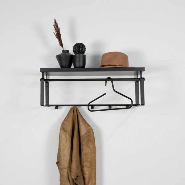 Juodos spalvos iš metalo sieninė lentyna su lentyna 70 cm Rex – Spinder Design-image-4
