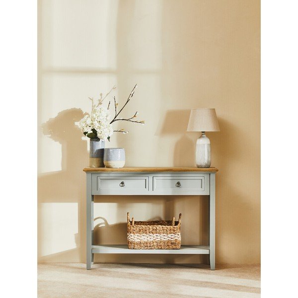 Pilkos spalvos iš paulovnijos masyvo konsolinis staliukas 34,5x99 cm Henley – Premier Housewares-image-1