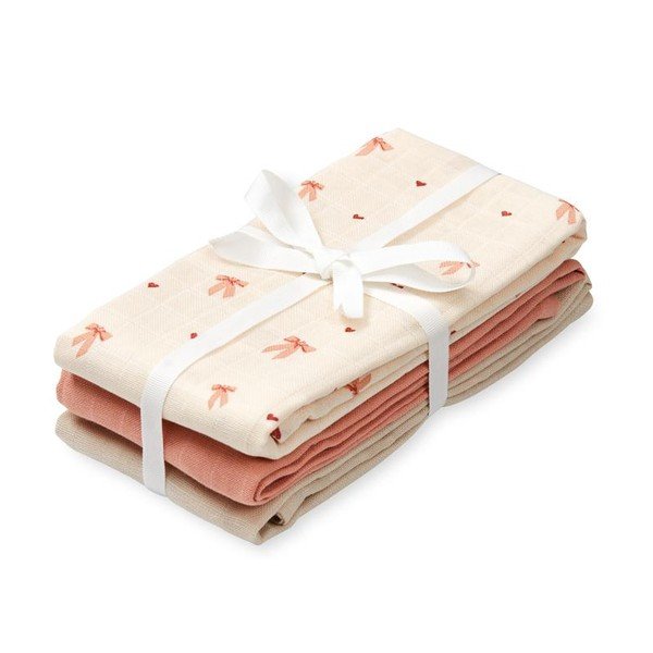 Rožinės spalvos/smėlio spalvos iš muslino medžiaginės sauskelnės 3 vnt. 70x70 cm Bows – Cam Cam Copenhagen