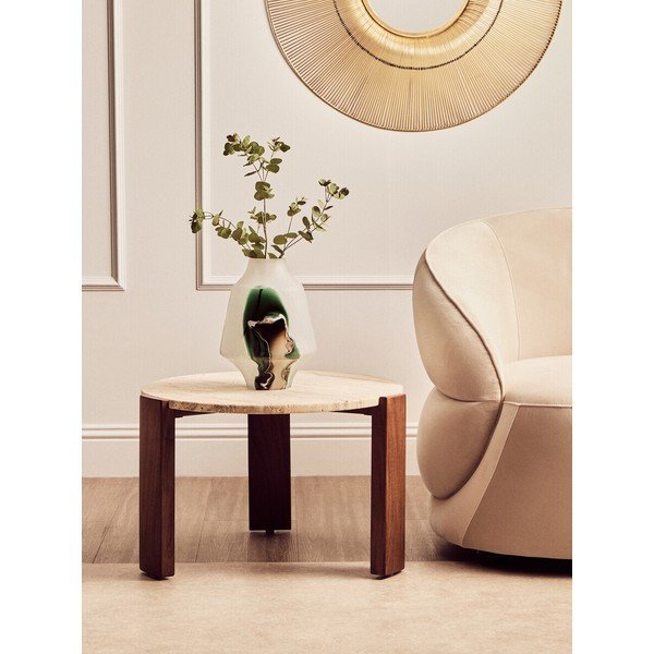 Rudos spalvos/šviesios natūralios spalvos su marmuriniu stalviršiu apvalios formos kavos staliukas ø 60 cm Palermo – Premier Housewares-image-1