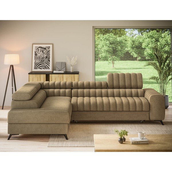 Šviesiai rudos spalvos kampinė sofa iš velveto (su kairiuoju kampu/„L“ formos) Kanedo – ELTAP-image-3
