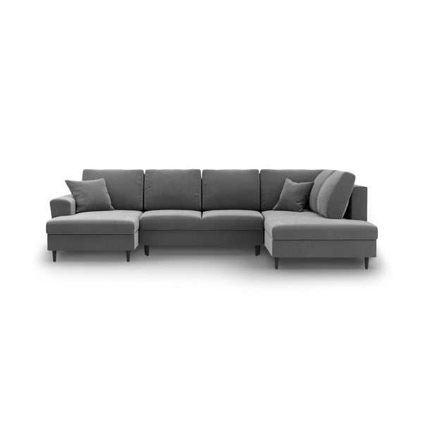 Šviesiai pilkos spalvos iš velveto sulankstoma/su sandėliavimo vieta kampinė sofa (su dešiniuoju kampu/„U“ formos) Kyoto – Cosmopolitan Design