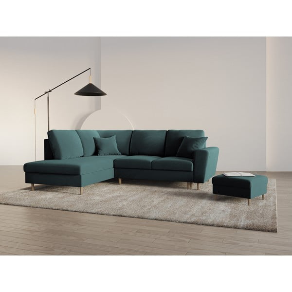 Smaragdinės spalvos iš velveto sulankstoma/su sandėliavimo vieta kampinė sofa (su kairiuoju kampu/„L“ formos) Kyoto – Cosmopolitan Design-image-1