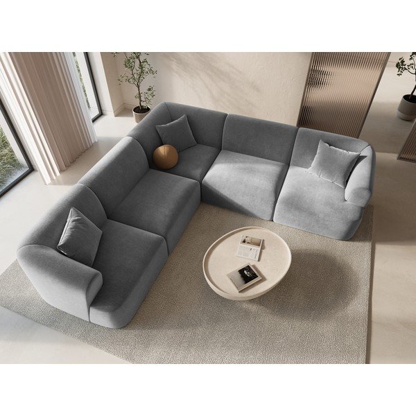 Šviesiai pilkos spalvos kampinė sofa iš velveto Campi – Cosmopolitan Design-image-1